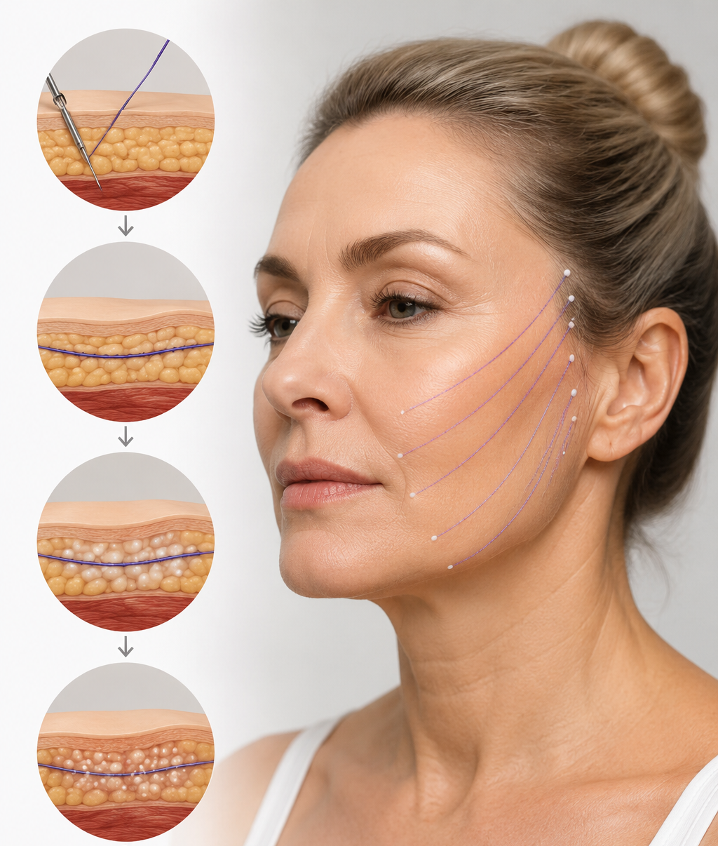 PDO Thread Lift mechanism — lift and collagen stimulation at IUVENTUS
