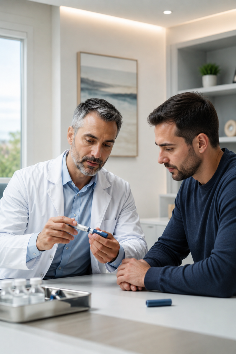 Clinician reviewing HGH lab results with patient at IUVENTUS Las Vegas